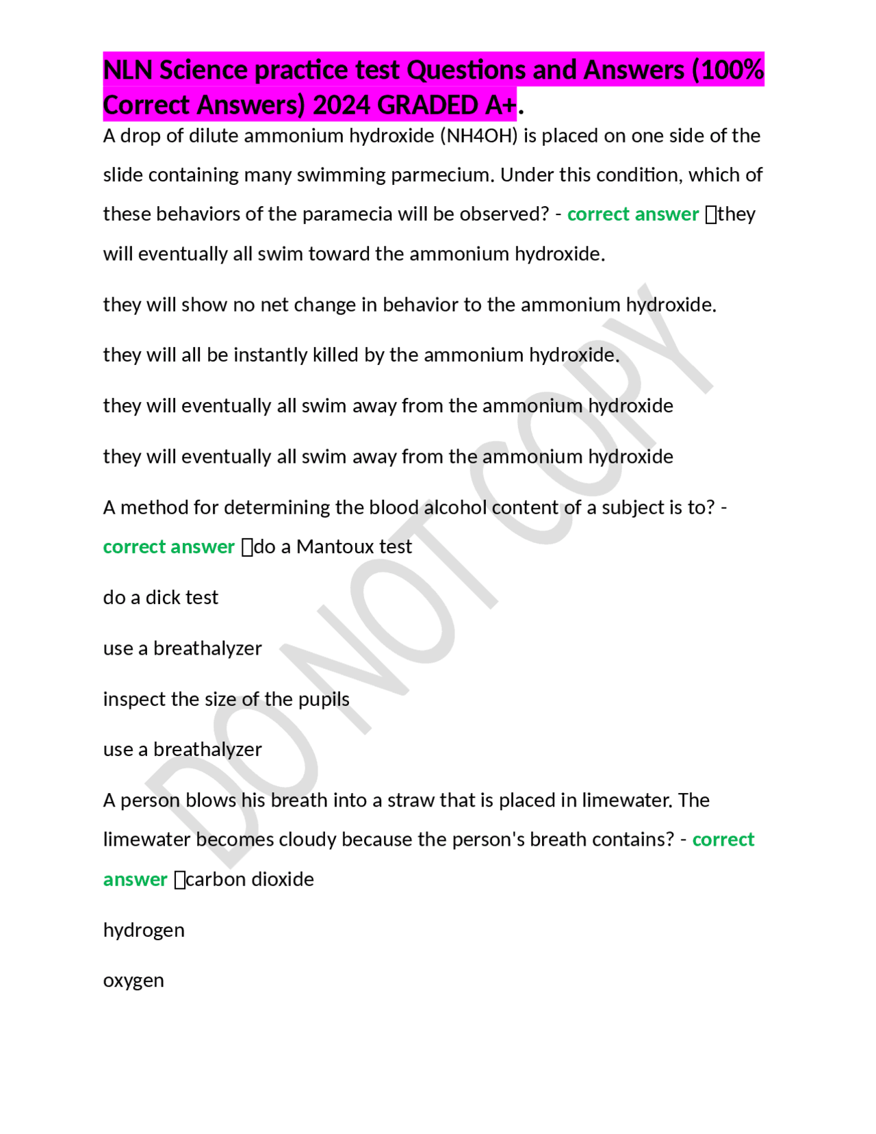 NLN Science practice test Questions and Answers (100% Correct Answers ...