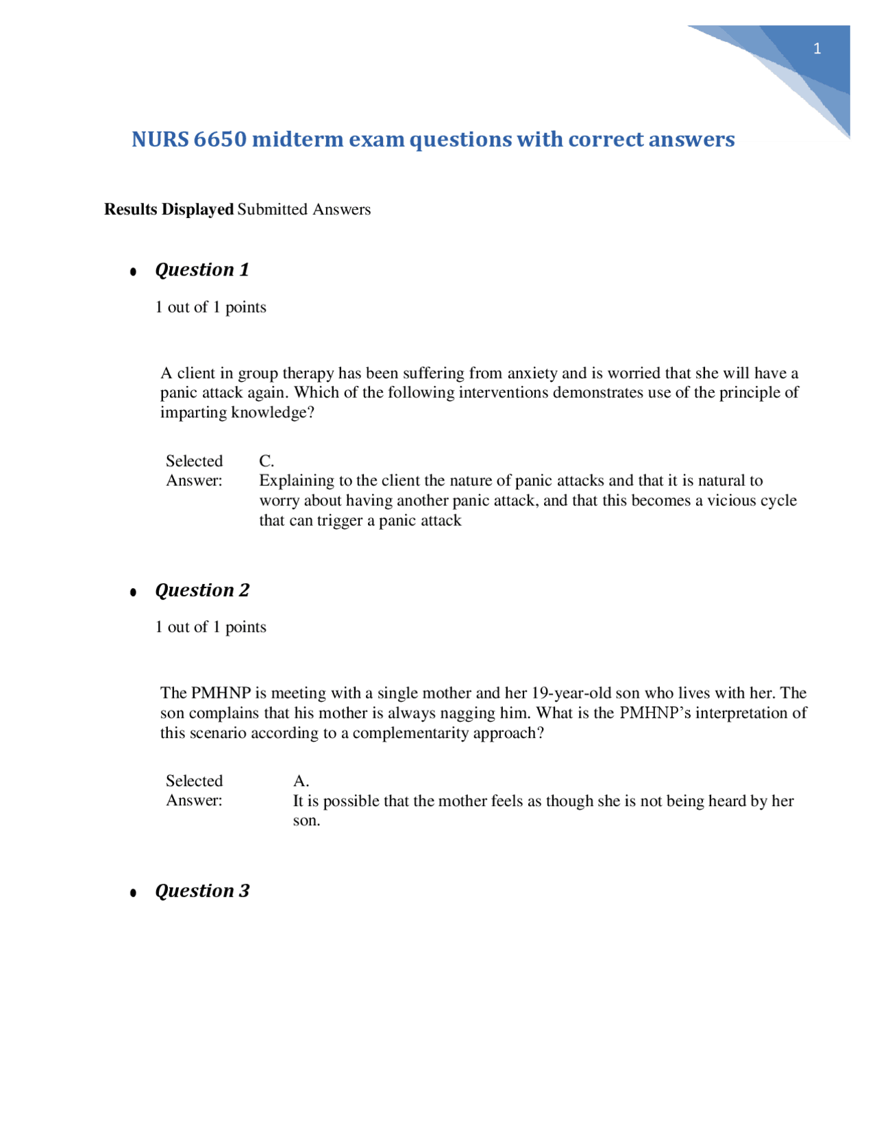 NURS 6650 midterm exam questions with correct answers | Exams Nursing ...