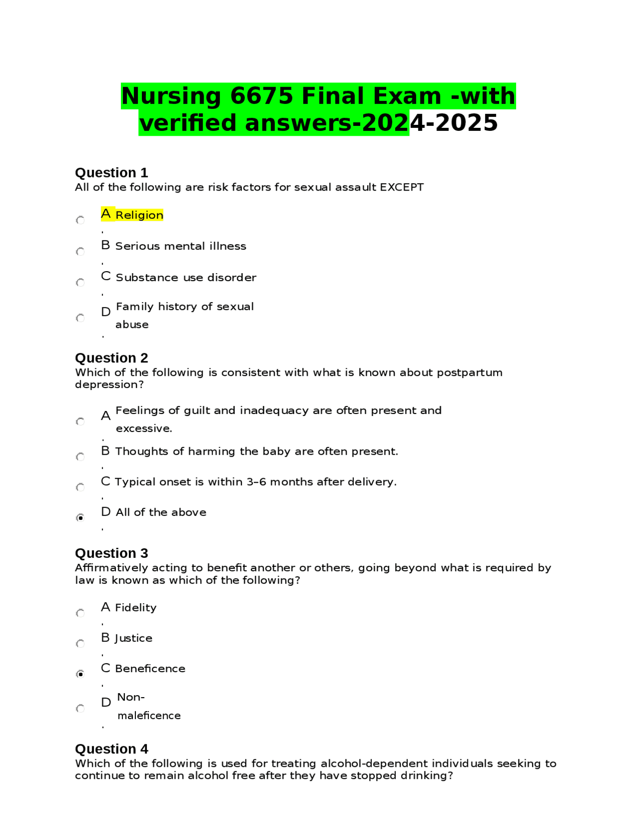 Nursing 6675 Final Exam -with verified answers-2024-2025 docx | Exams ...