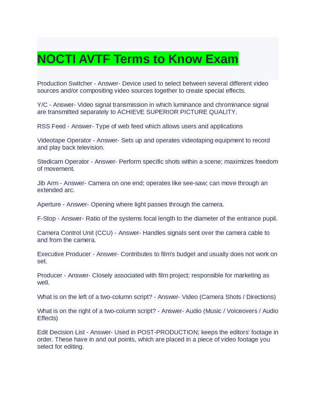 NOCTI AVTF Terms to Know Exam with correct Answers | Exams Advanced ...