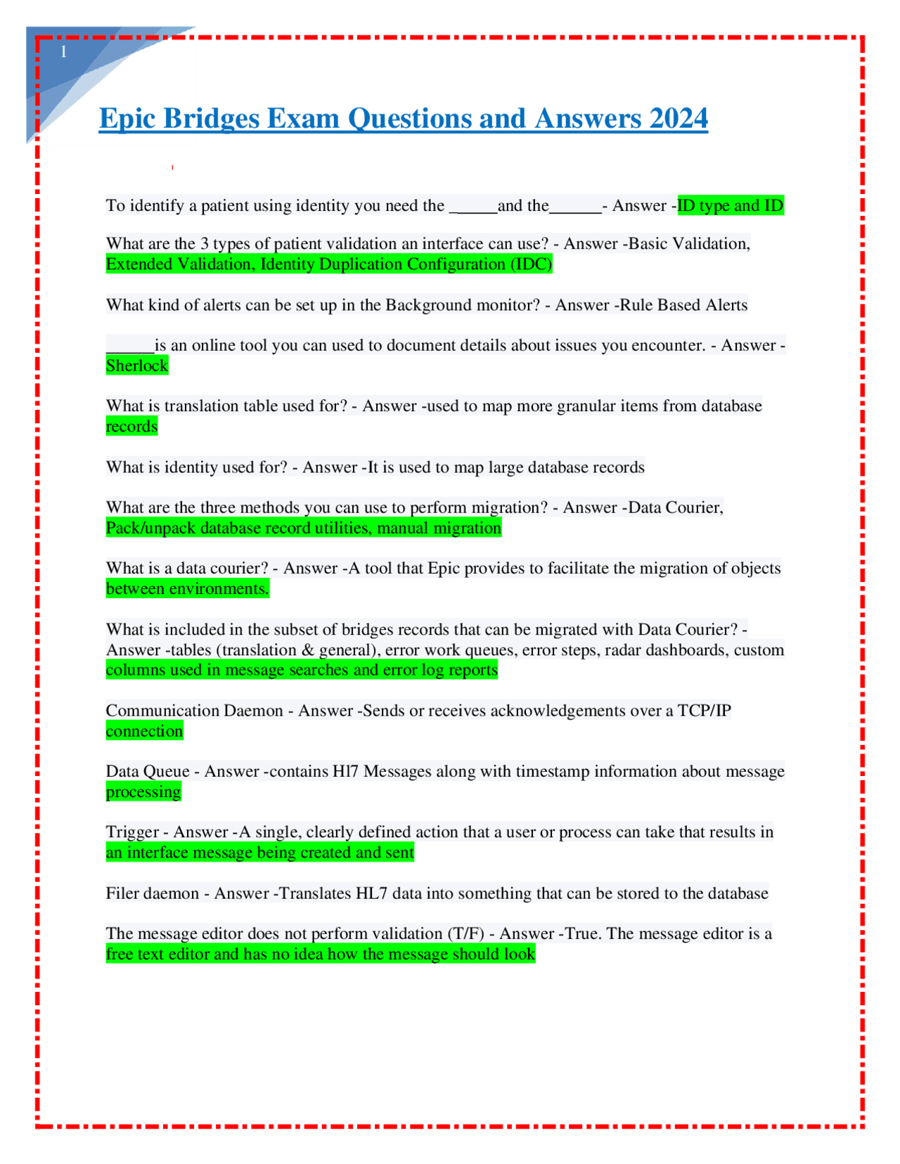 Bridge Example Question Exam Epic Bridges Exam Questions and Answers 2024 | Exams Nursing | Docsity