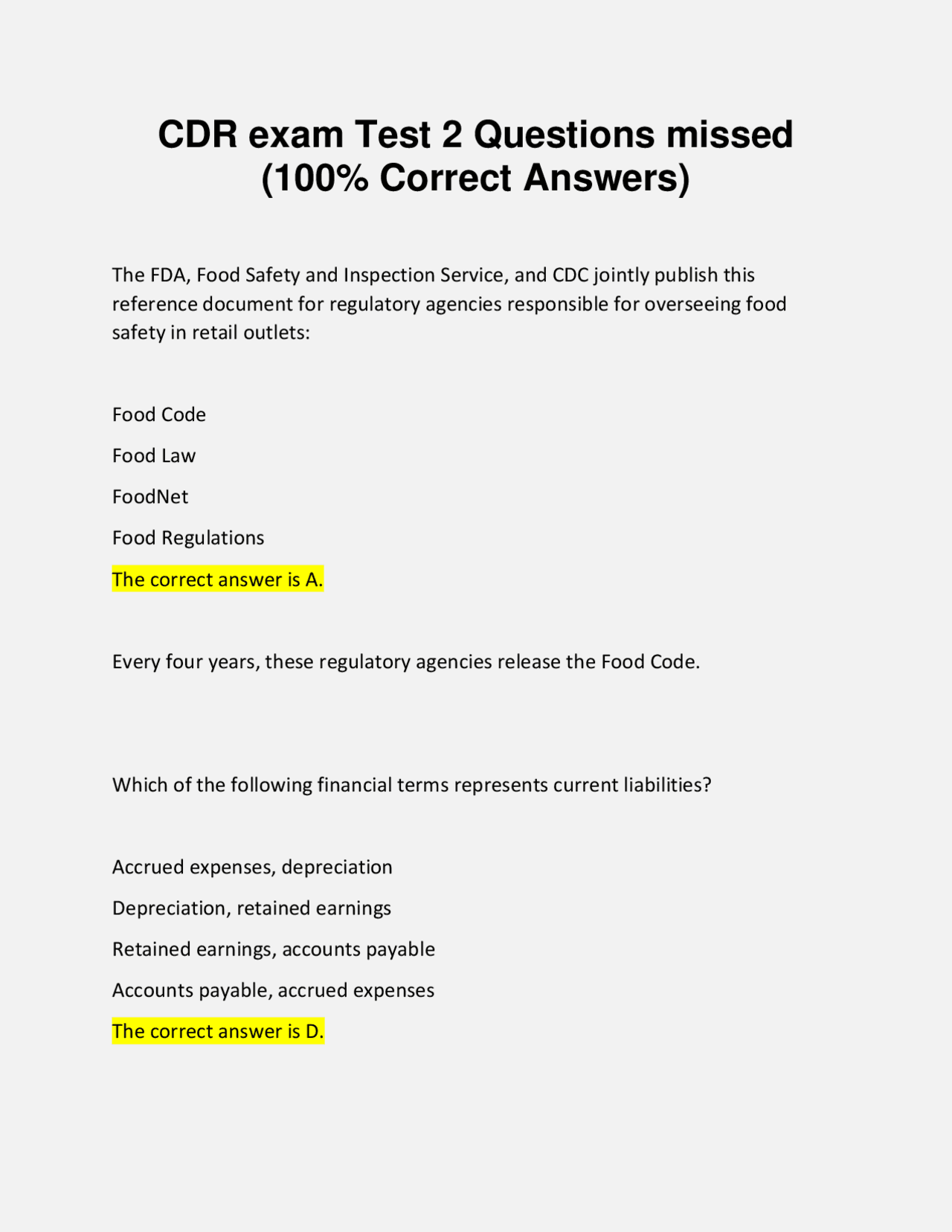 CDR exam Test 2 Questions missed (100% Correct Answers) | Quizzes ...