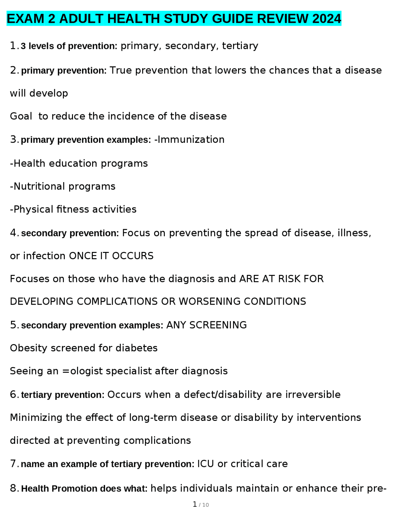 EXAM 2 ADULT HEALTH STUDY GUIDE REVIEW 2024 | Exams Nursing | Docsity