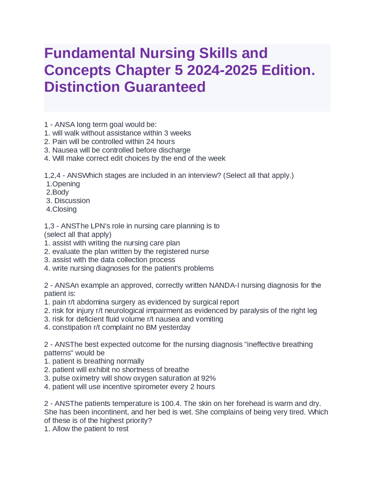 Fundamental Nursing Skills & Concepts Chapter 5 2024-2025 Edition ...