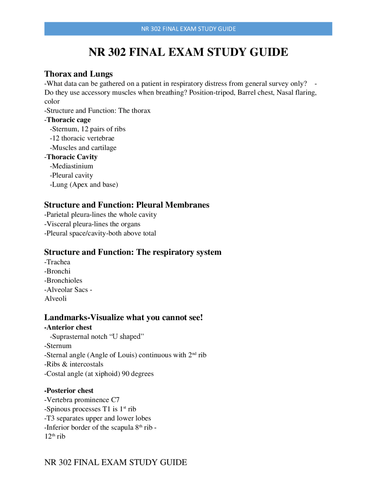 NR 302 Final Exam Study Guide | Exams Nursing | Docsity