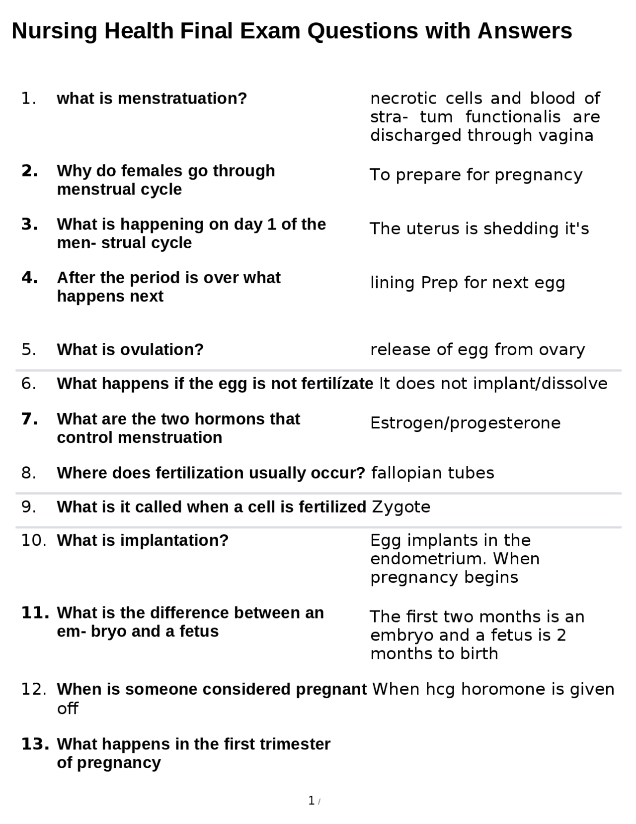 Nursing Health Final Exam Questions with Answers | Exams Nursing | Docsity