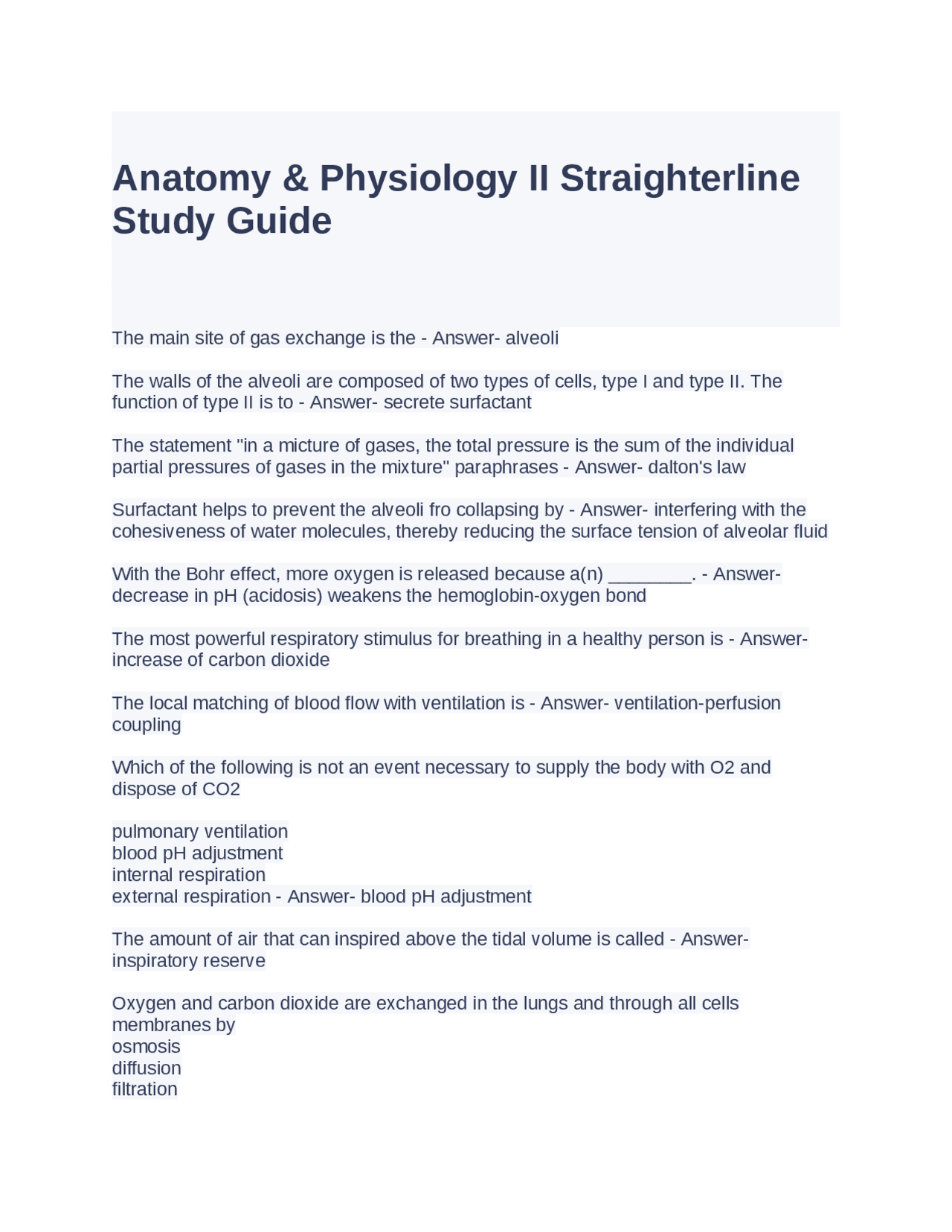 Anatomy & Physiology II Straighterline Study Guide 2024 | Exams ...