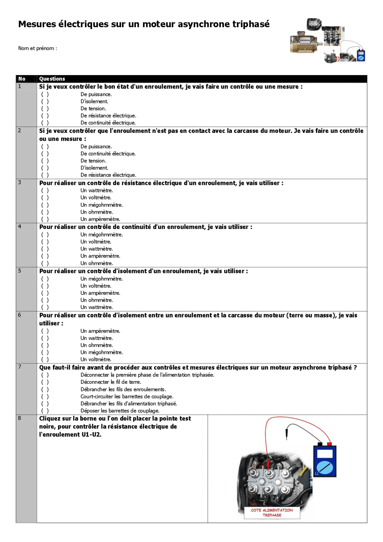 Mesures électriques sur un moteur asynchrone triphasé Summaries — free download