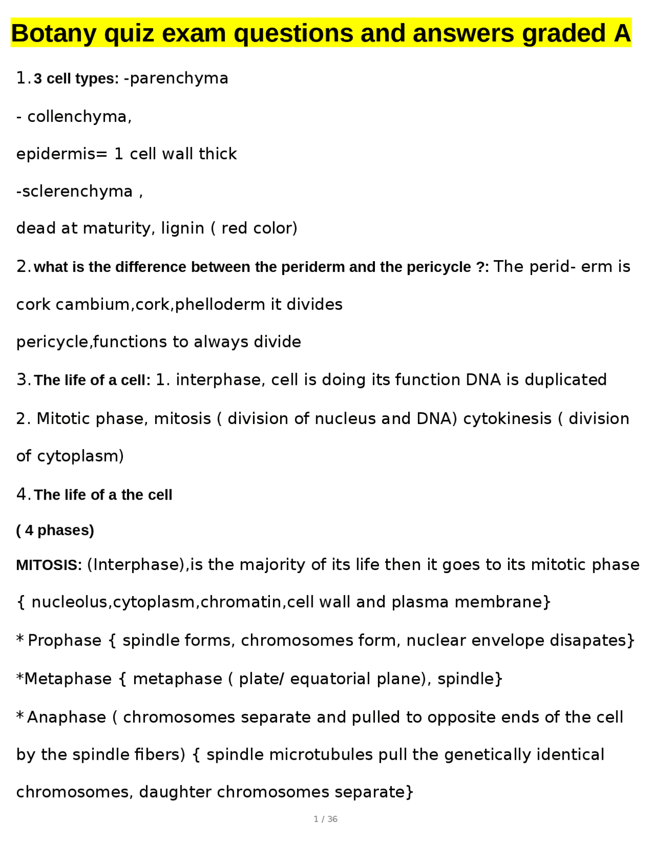 Botany quiz exam questions and answers graded A Exams Botany and