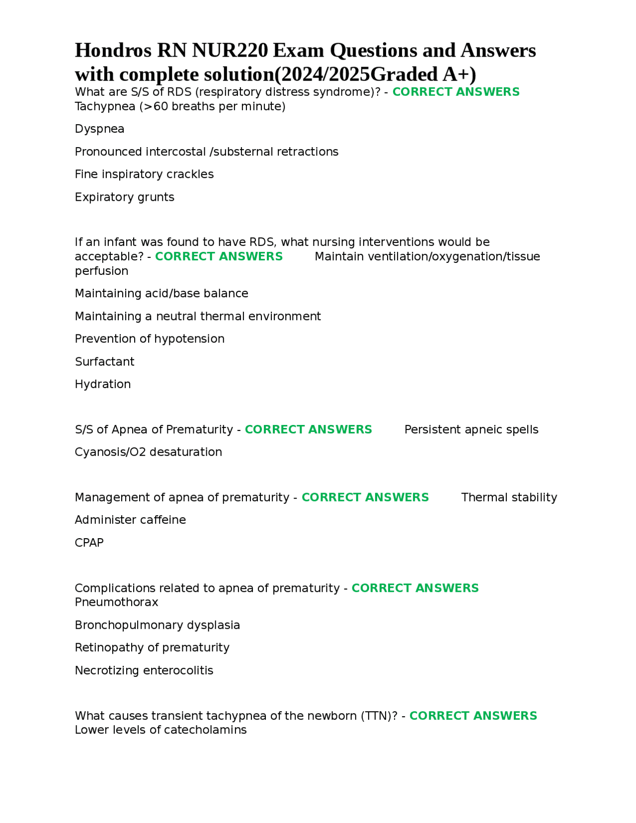 Hondros RN NUR220 Exam Questions and Answers with complete solution ...