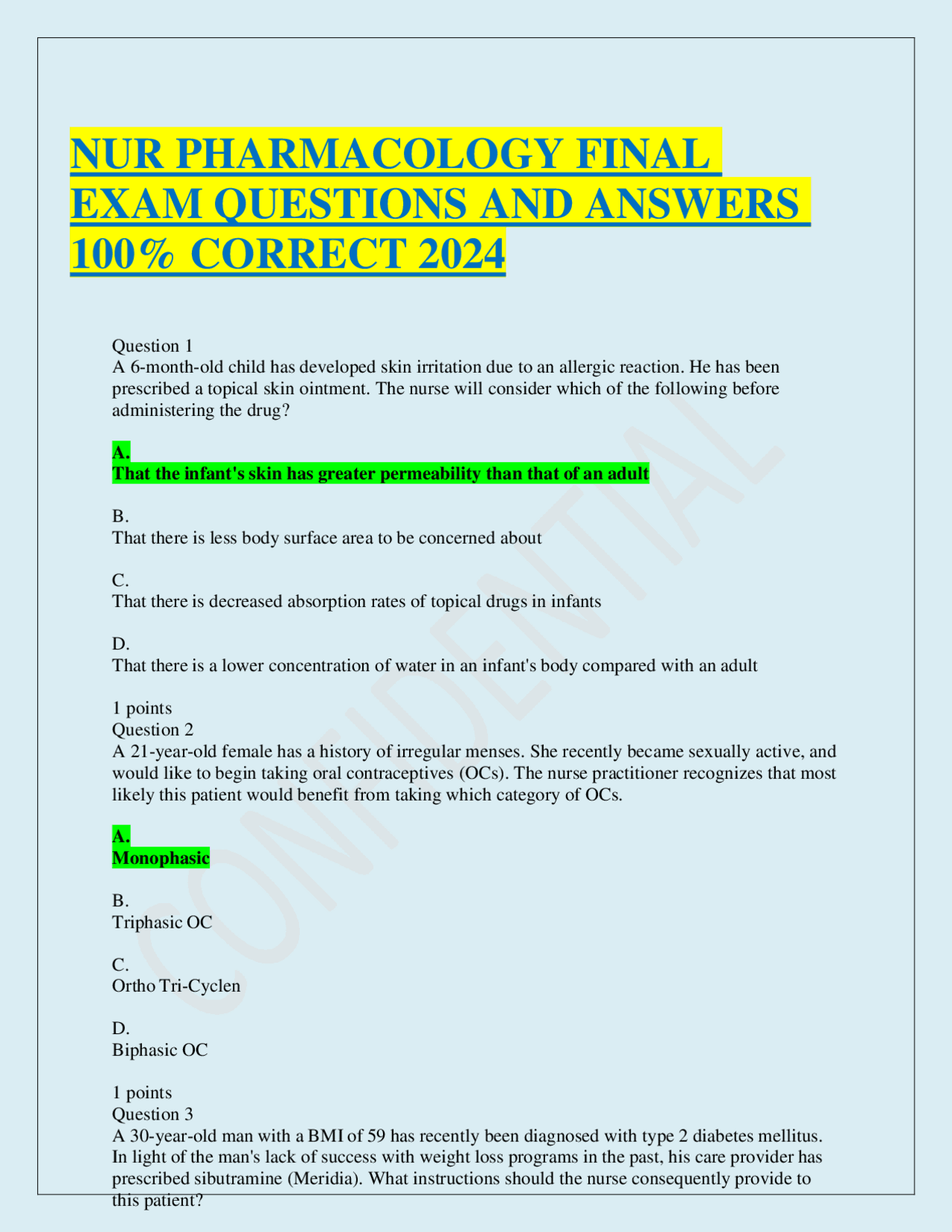 NUR PHARMACOLOGY FINAL EXAM QUESTIONS AND ANSWERS 100% CORRECT 2024 ...