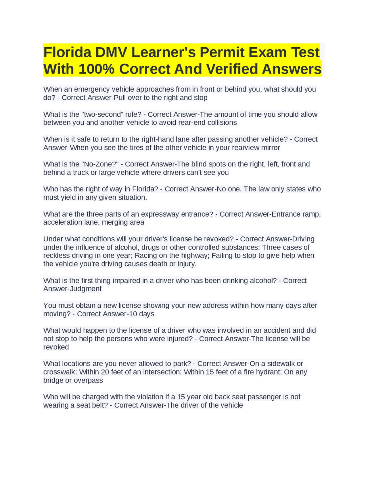 Florida DMV Learner s Permit Exam Test With 100 Correct And Verified florida-dmv-learner-s-permit-exam-test-with-100-correct-and-verified