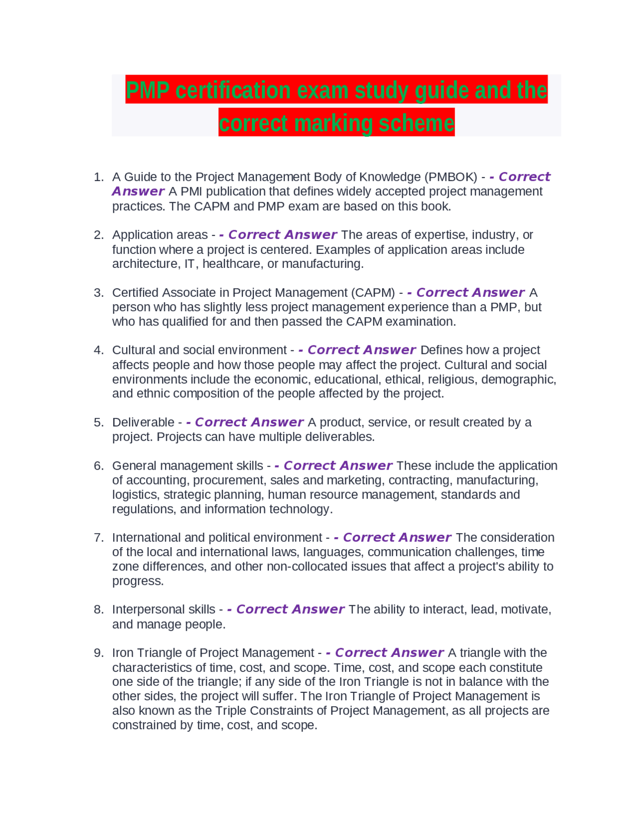 Youtube Pmp Test Guide.pdf PMP certification exam study guide and the correct marking scheme ...