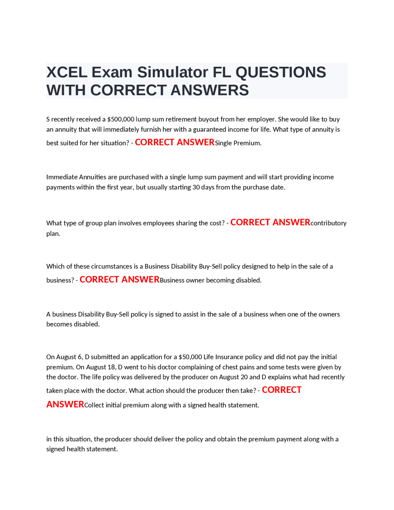 XCEL Exam Simulator FL QUESTIONS WITH CORRECT ANSWERS | Exams Nursing ...