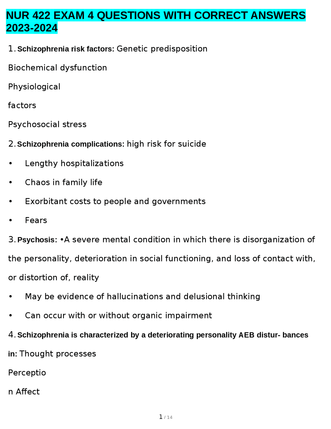 NUR 422 EXAM 4 QUESTIONS WITH CORRECT ANSWERS 2023-2024 | Exams Nursing ...