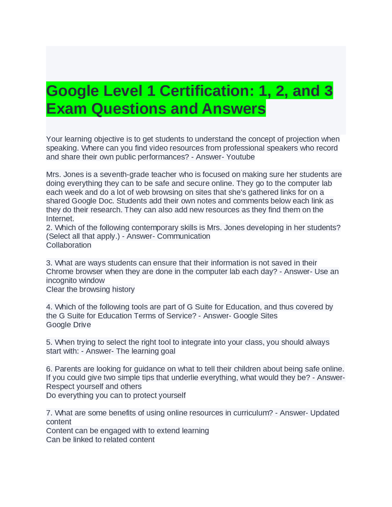 GOOGLE EDUCATOR LEVEL 1 CERTIFICATION EXAM ANSWERS 2024 visual data 3