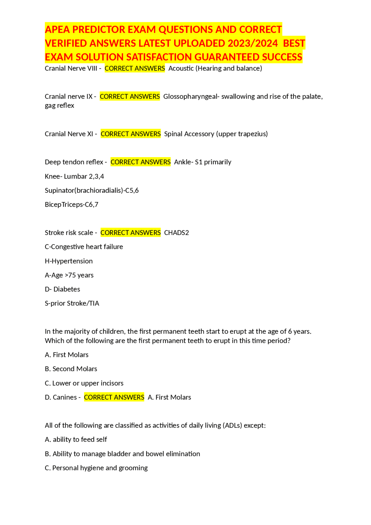 APEA PREDICTOR EXAM QUESTIONS AND CORRECT VERIFIED ANSWERS LATEST ...