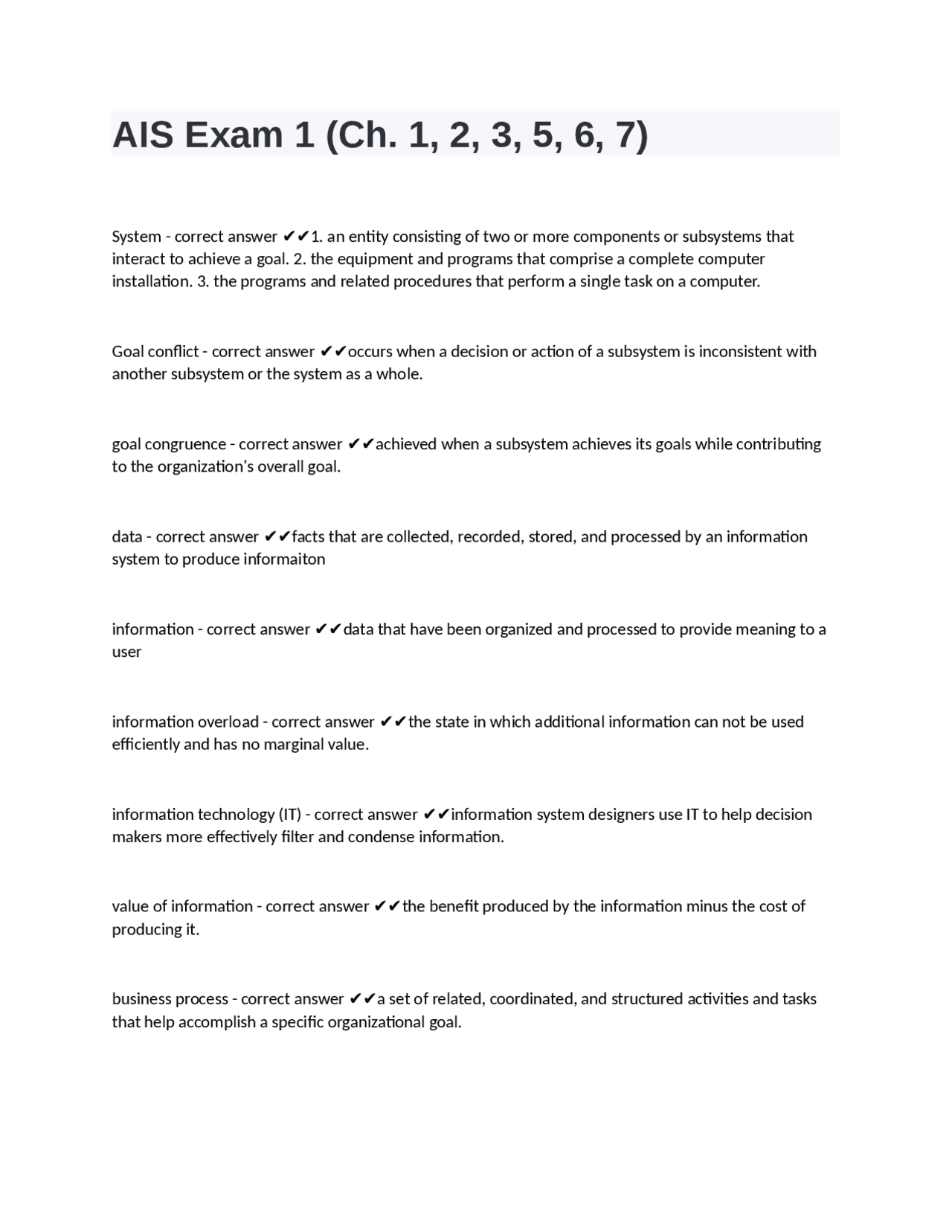 Iais Test AIS Exam 1 (Ch. 1, 2, 3, 5, 6, 7)fully solved rated A+ passed | Exams ...