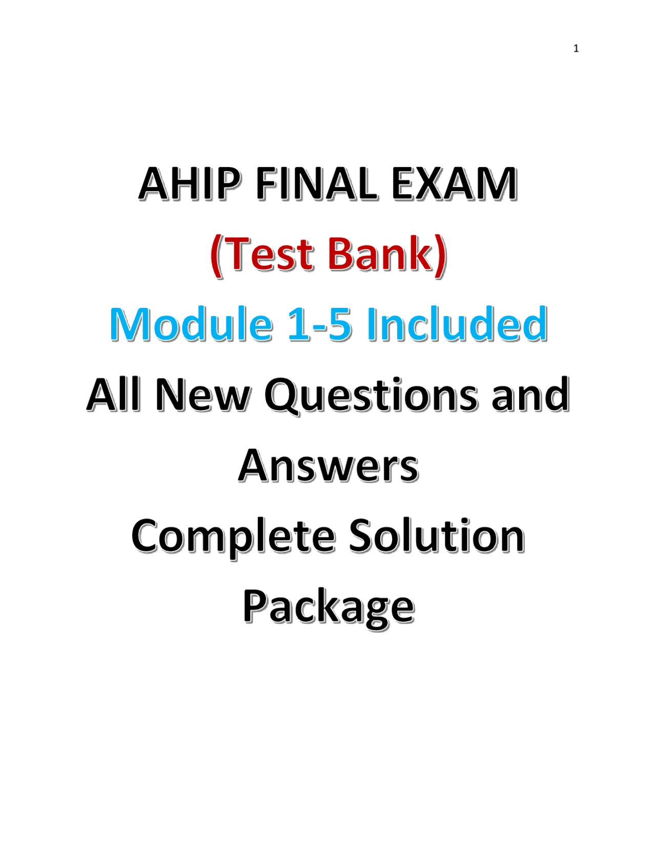 AHIP FINAL EXAM 2024/2025 | Exams Nursing | Docsity