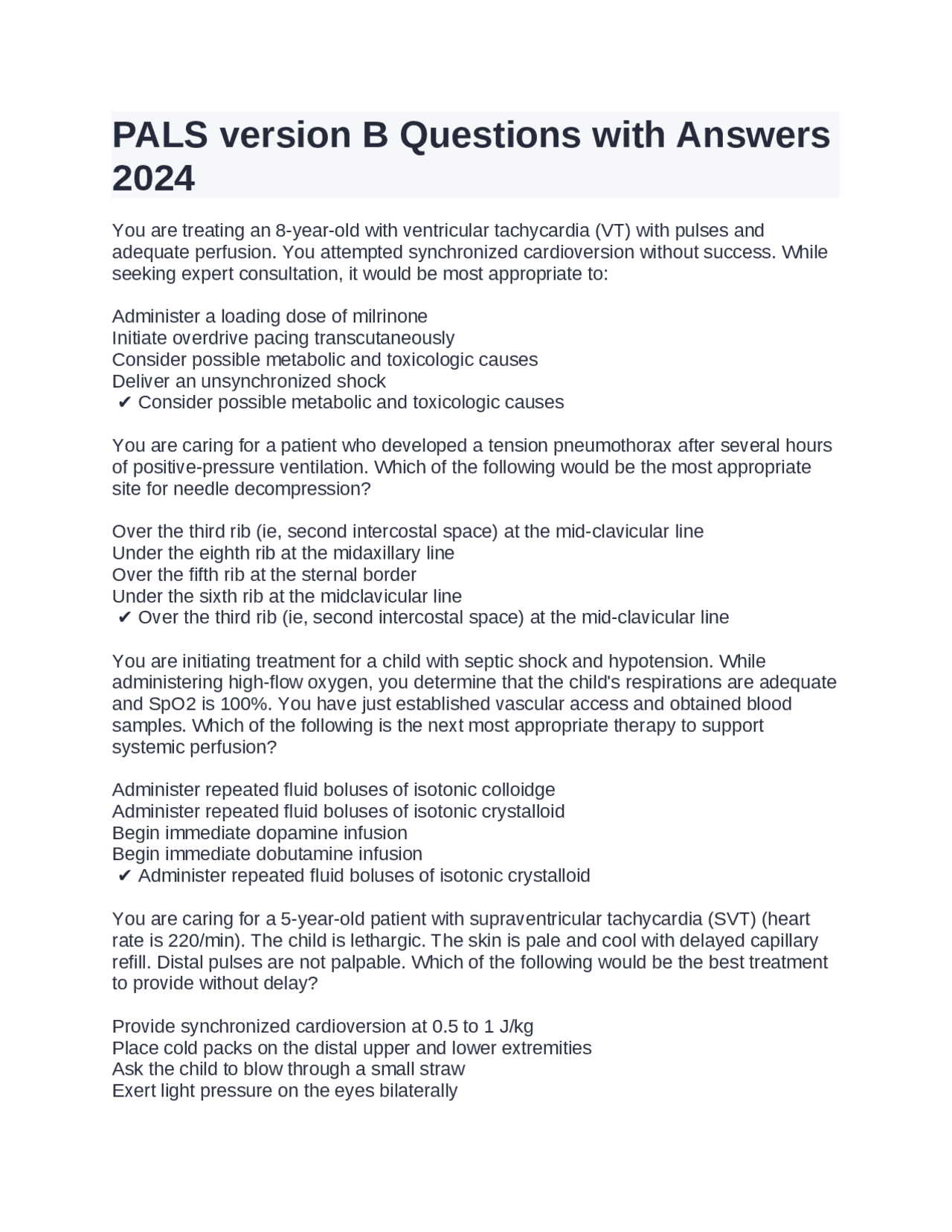 Pals Version B Questions With Answers 2024 Exams Nursing Docsity Pals Version B Questions With Answers 2024 Exams Nursing Docsity