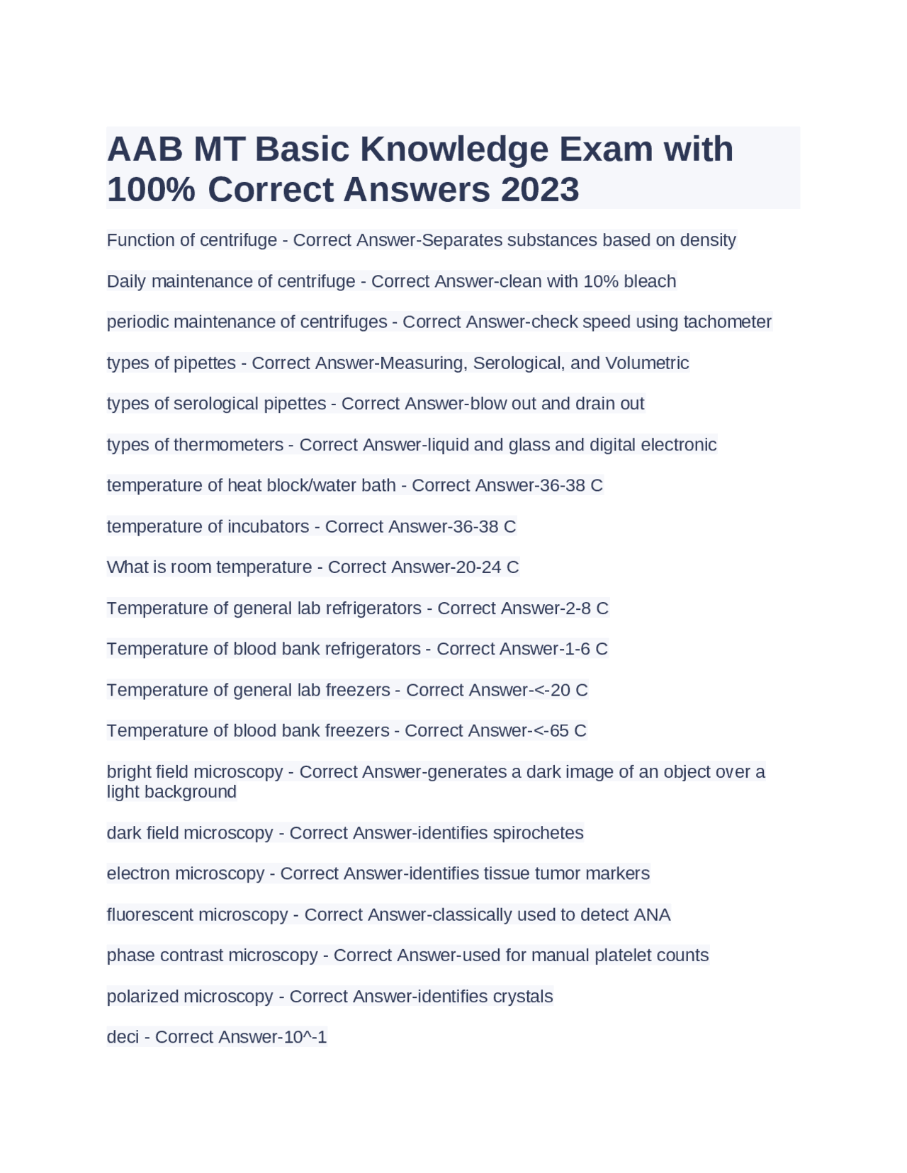 AAB MT Basic Knowledge Exam with 100% Correct Answers 2023 | Exams ...