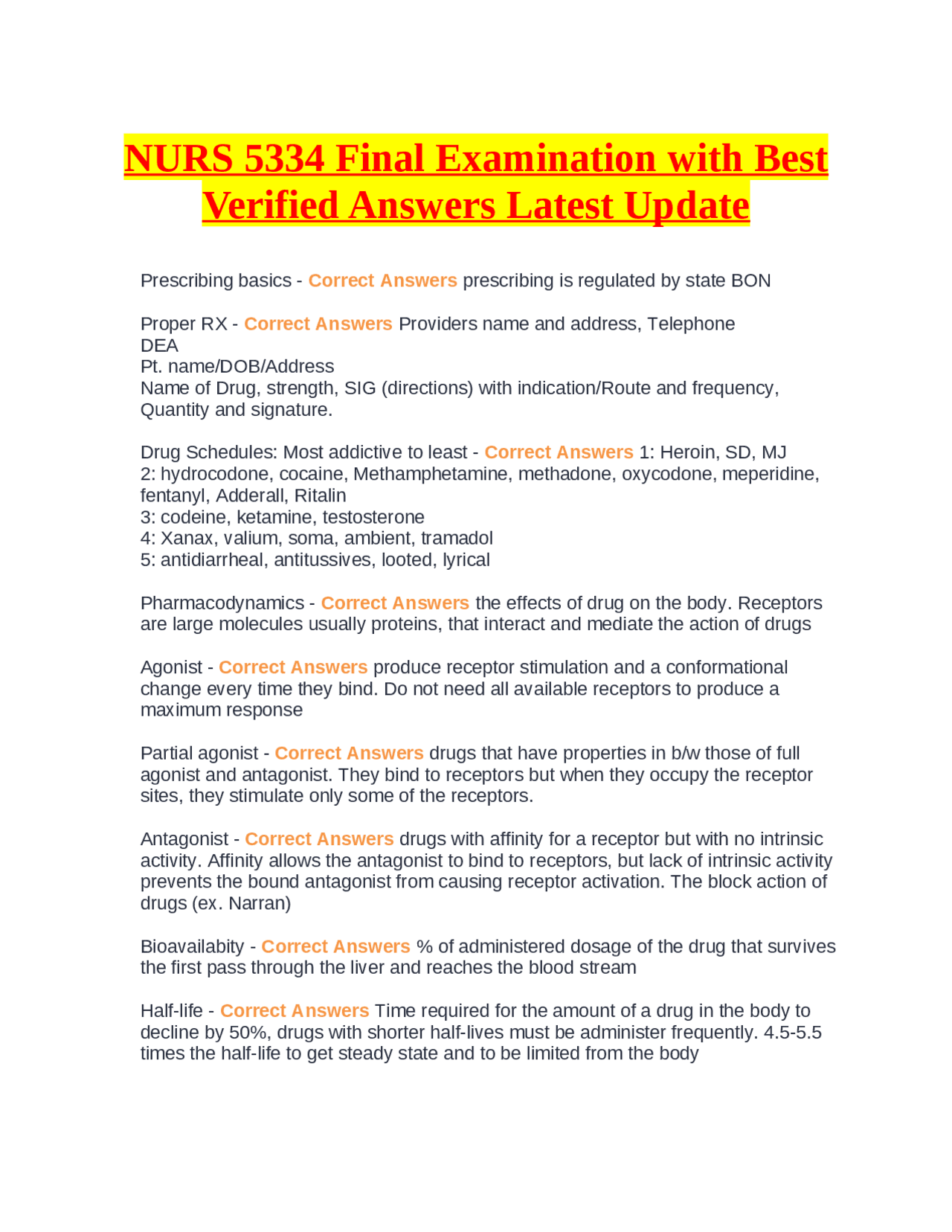 NURS 5334 Final Examination with Best Verified Answers Latest Update ...