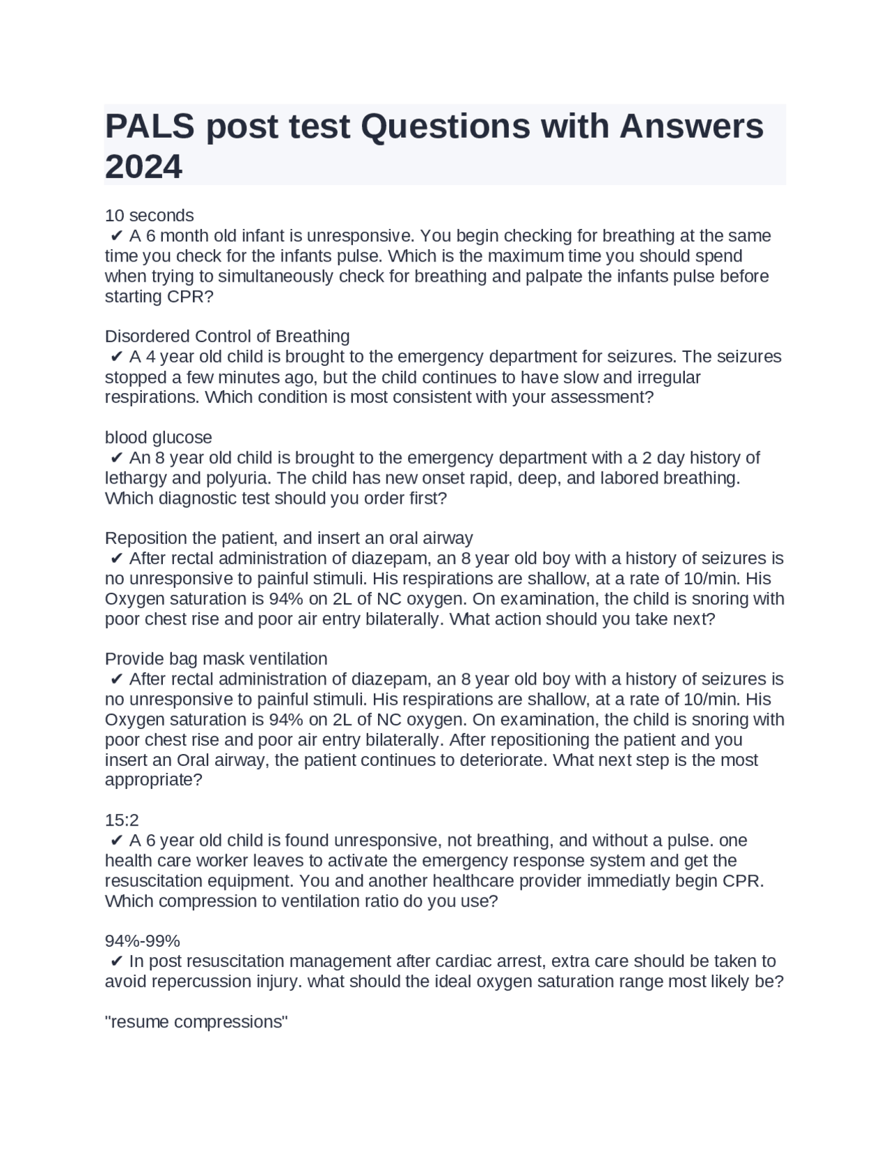 Pals Post Test Questions With Answers 2024 Exams Nursing Docsity Pals Post Test Questions With Answers 2024 Exams Nursing Docsity