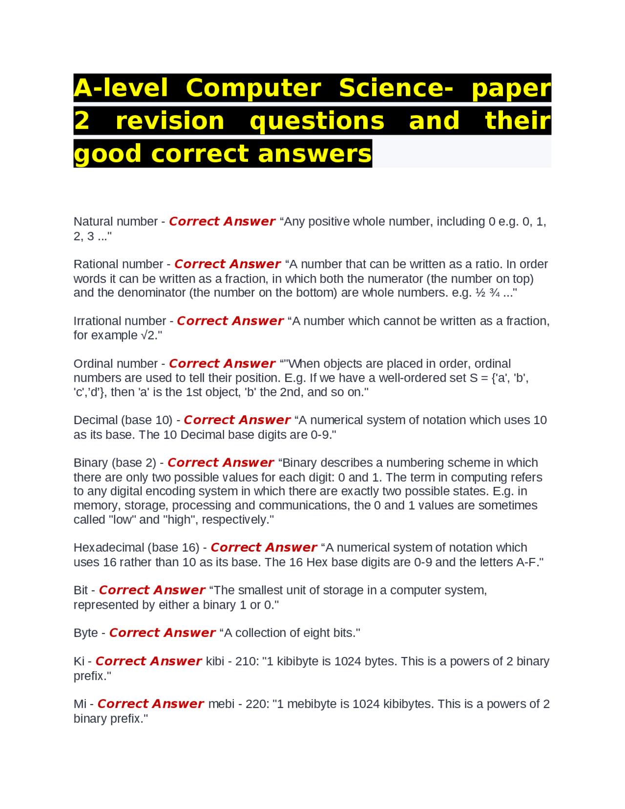 A level Computer Science Paper 2 Revision Questions And Their Good A level Computer Science Paper 2 Revision Questions And Their Good