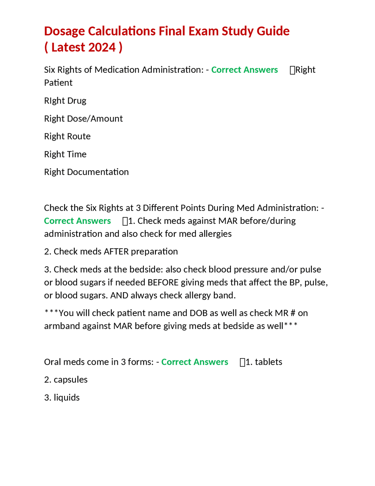 Dosage Calculations Final Exam Study Guide ( Latest 2024 ) | Exams ...