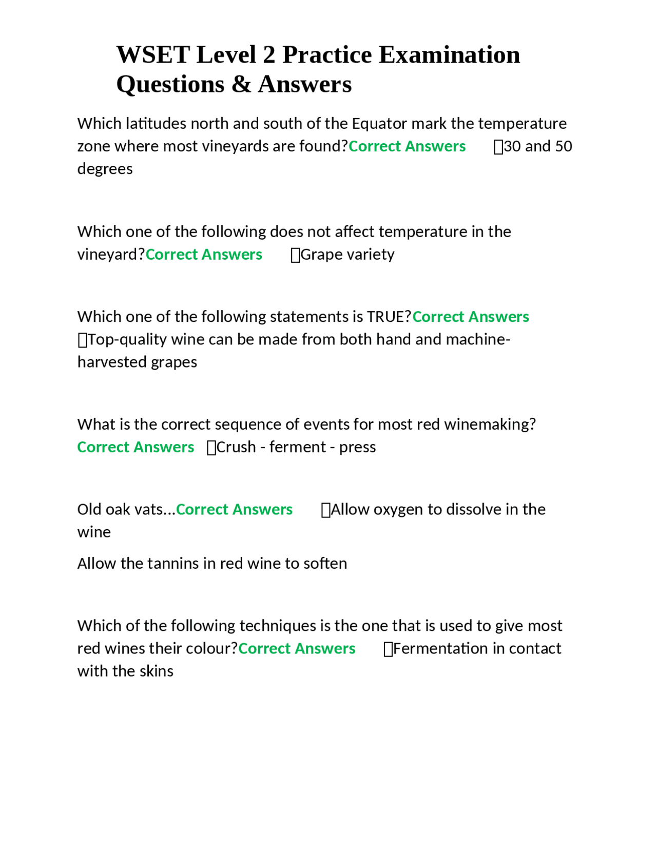WSET Level 2 Practice Examination Questions & Answers | Exams Nursing ...