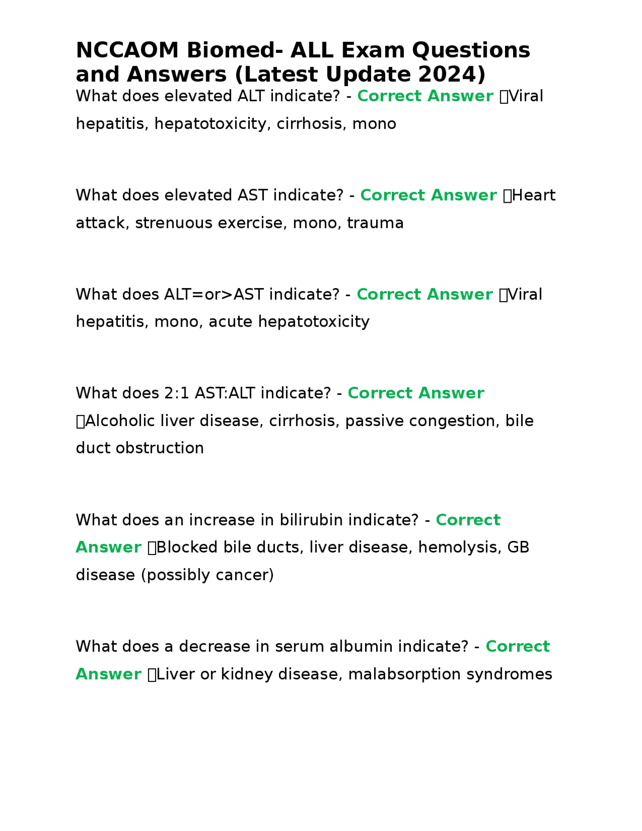 NCCAOM Biomed Exam Questions and Answers | Exams Nursing | Docsity