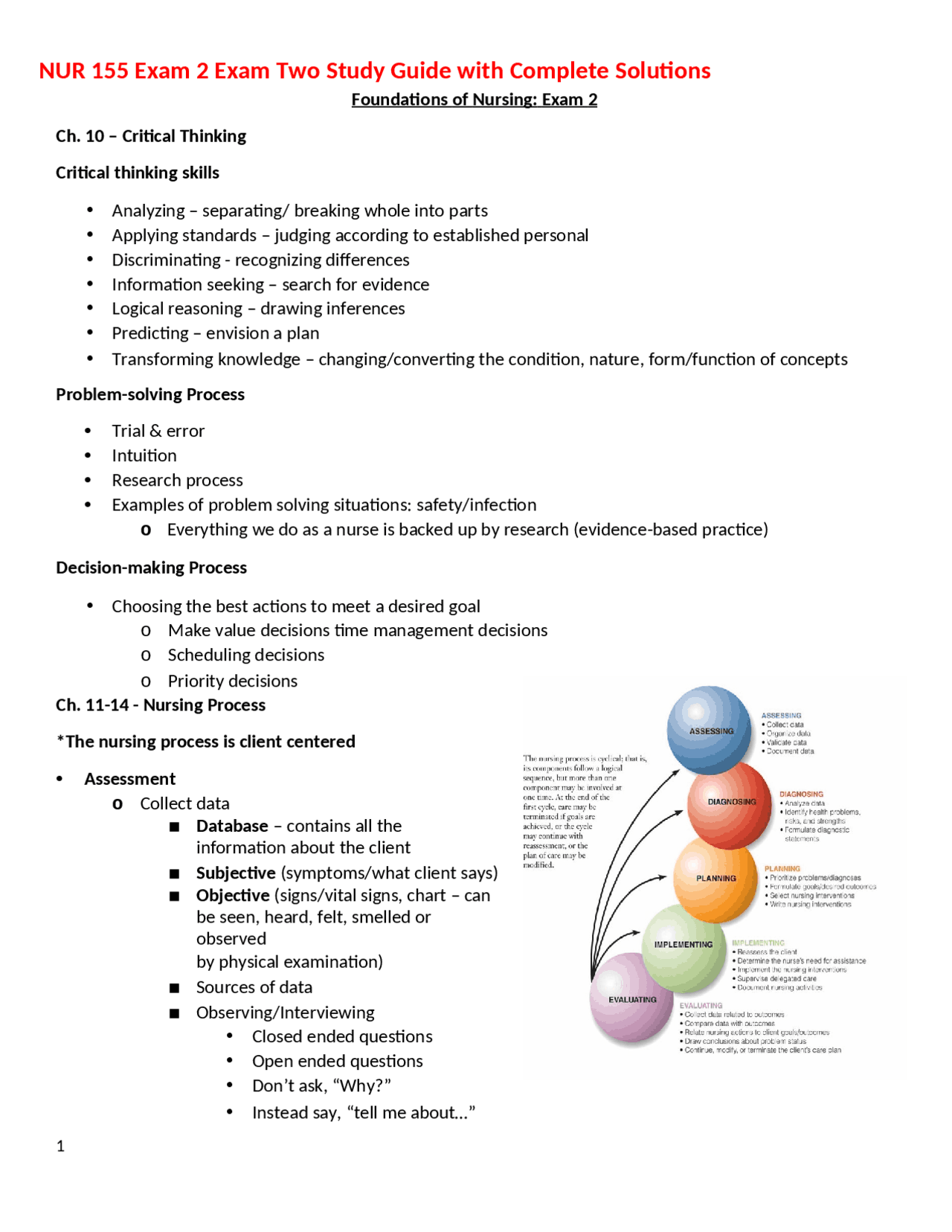 Nur 155 Rbe NUR 155 Exam 2 Exam Two Study Guide with Complete Solutions | Exams ...