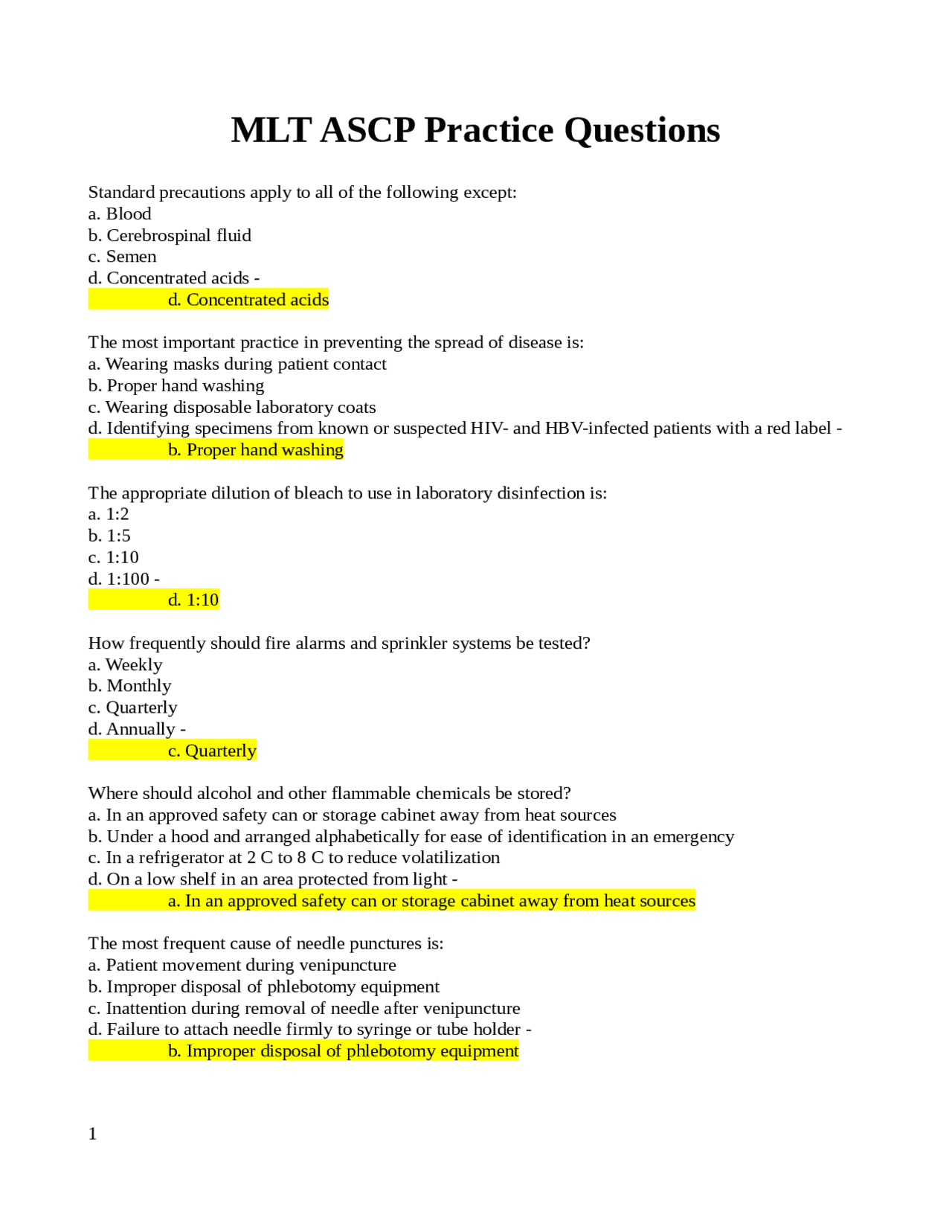 MLT ASCP Practice Questions Exams Medicine Docsity