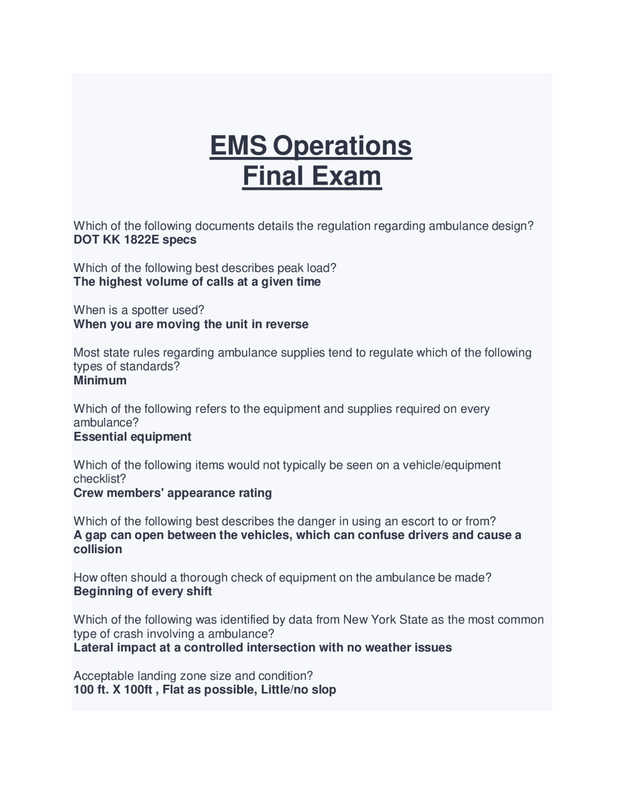 EMS Operations Final Exam | Exams Nursing | Docsity