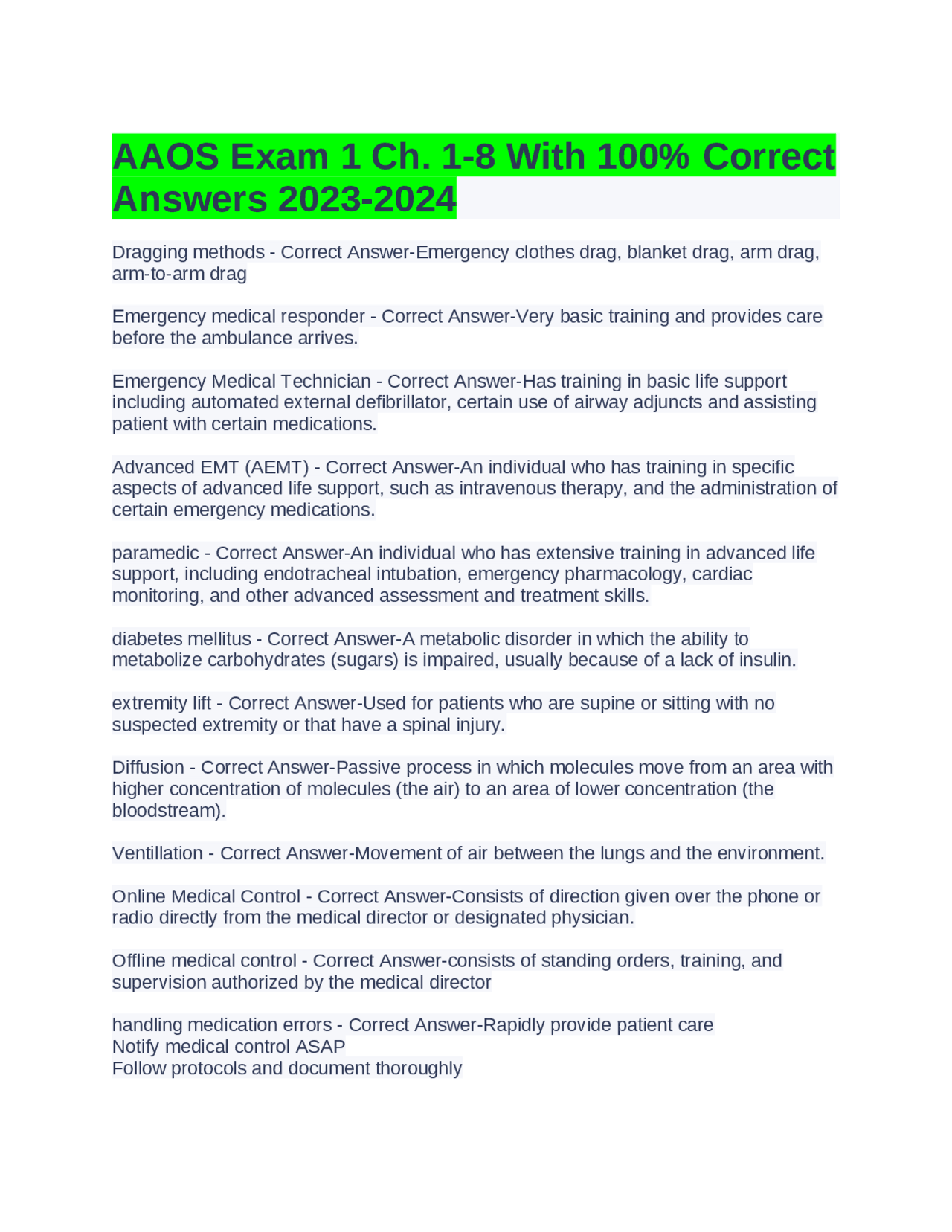 AAOS Exam 1 Ch. 1-8 With 100% Correct Answers 2023-2024 | Exams ...