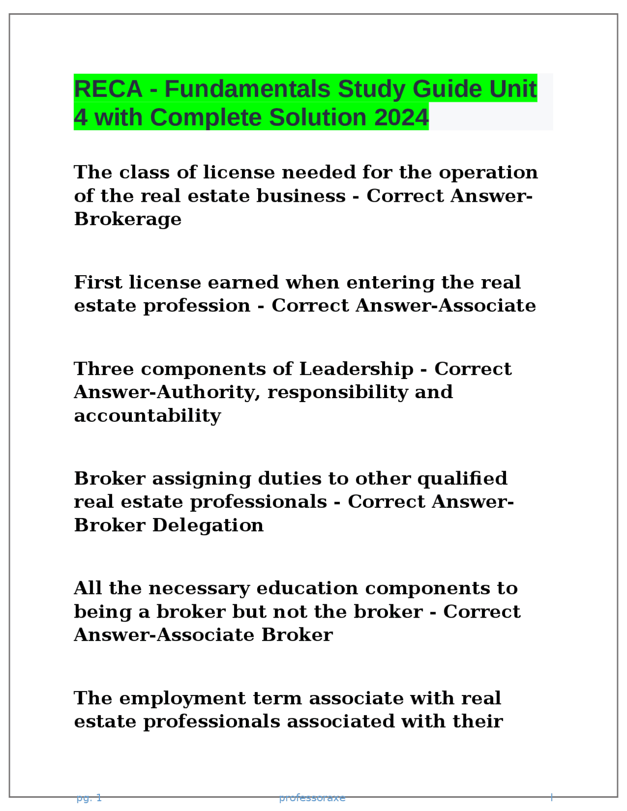 Reca Rms Worksheet RECA - Fundamentals Study Guide Unit 4 with Complete Solution 2024 ...