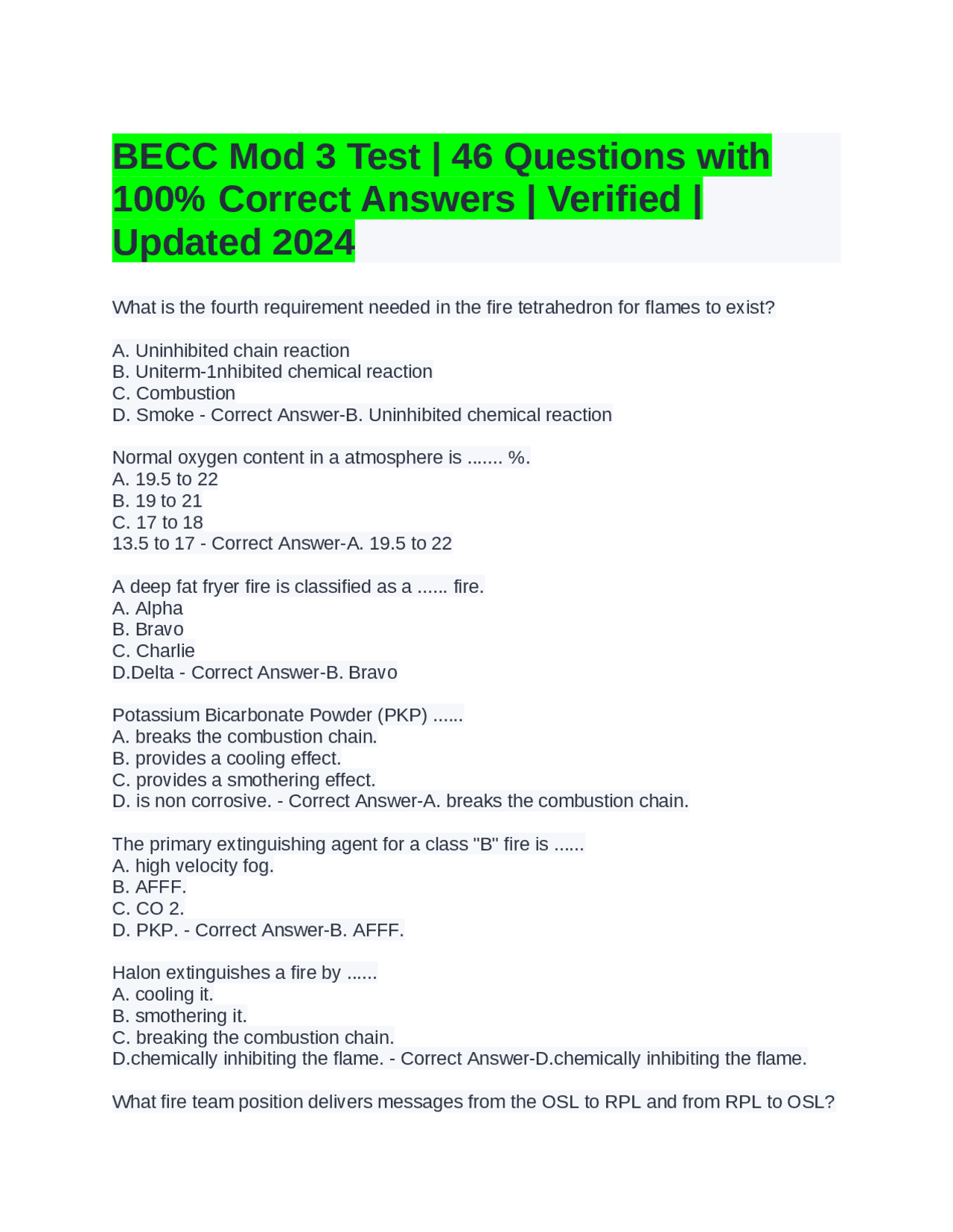 BECC Mod 3 Test | 46 Questions with 100% Correct Answers | Exams ...