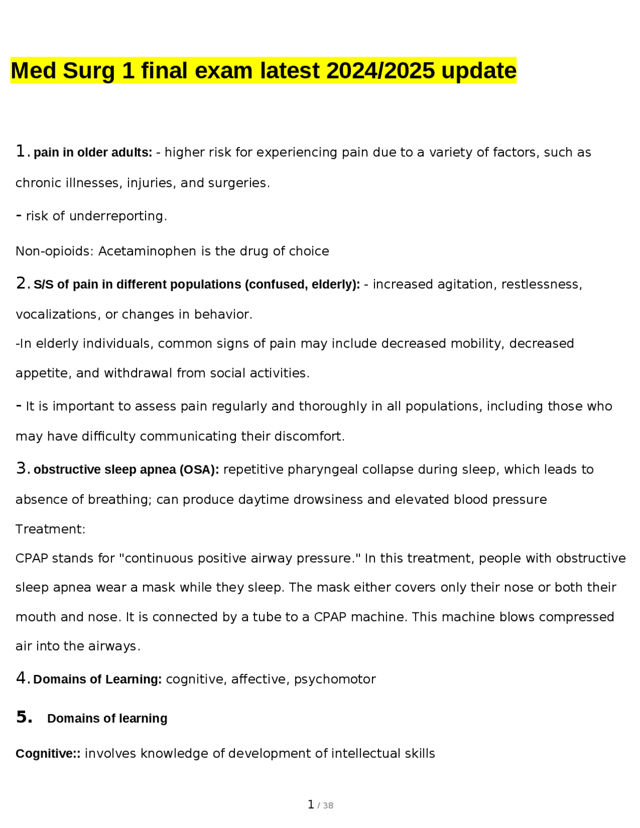 Med Surg 1 final exam latest 2024/2025 update | Exams Medicine | Docsity