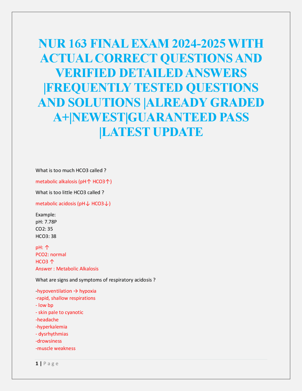 NUR 163 FINAL EXAM 2024-2025 | Exams Nursing | Docsity