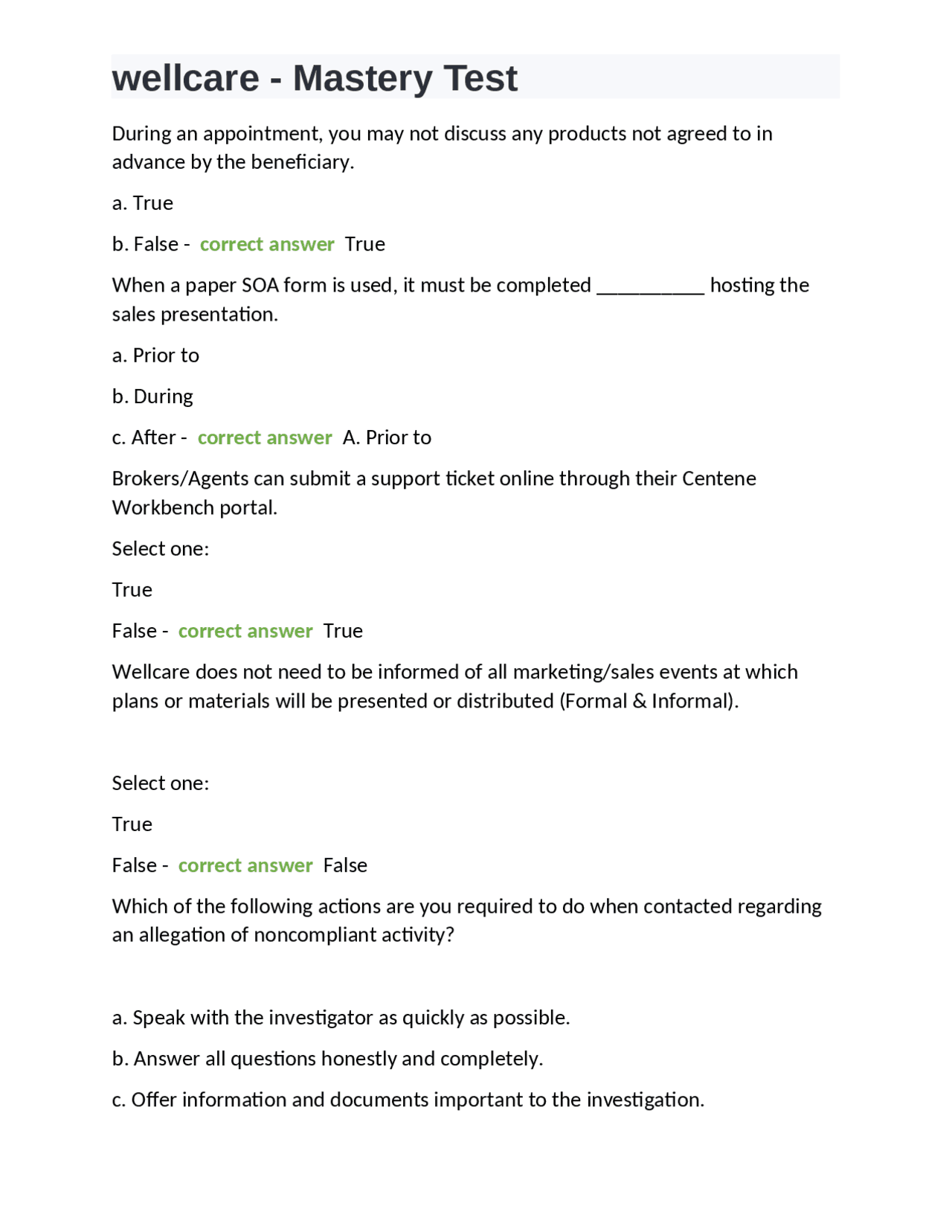 wellcare - Mastery Test 60 questions with correct answers latest