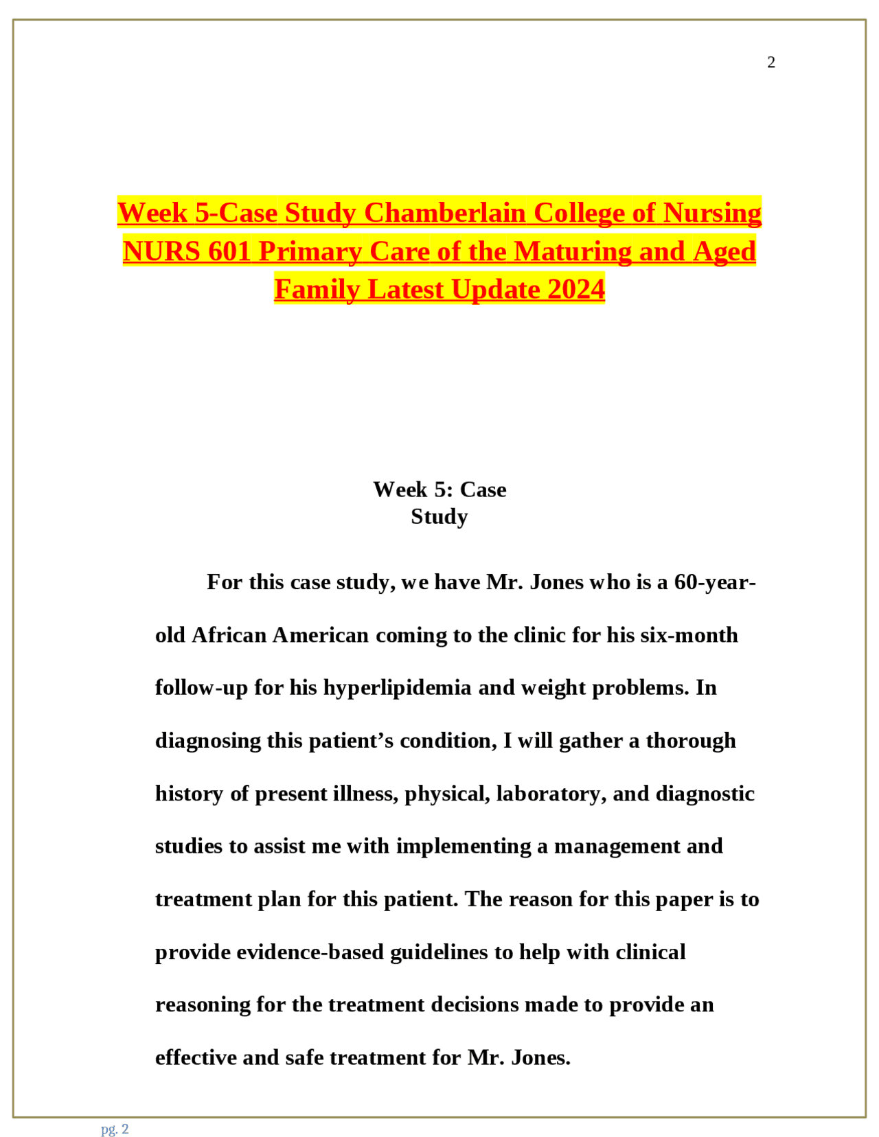 Week 5-Case Study Chamberlain College of Nursing NURS 601 Primary Care ...