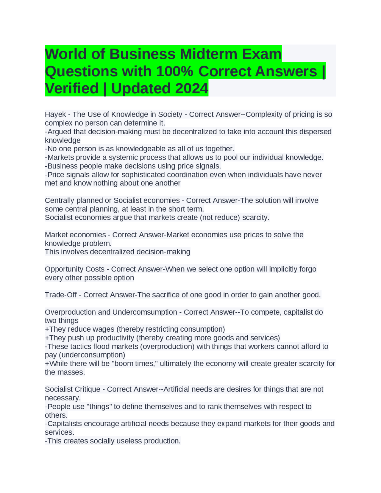 World of Business Midterm Exam Questions with 100% Correct Answers ...
