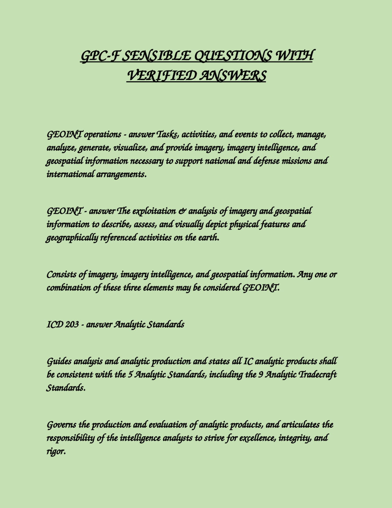 GPC-F SENSIBLE QUESTIONS WITH VERIFIED ANSWERS | Exams Nursing | Docsity