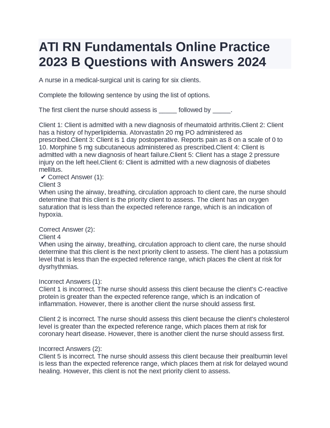 ATI RN Fundamentals Online Practice 2023 B Questions with Answers 2024 ...