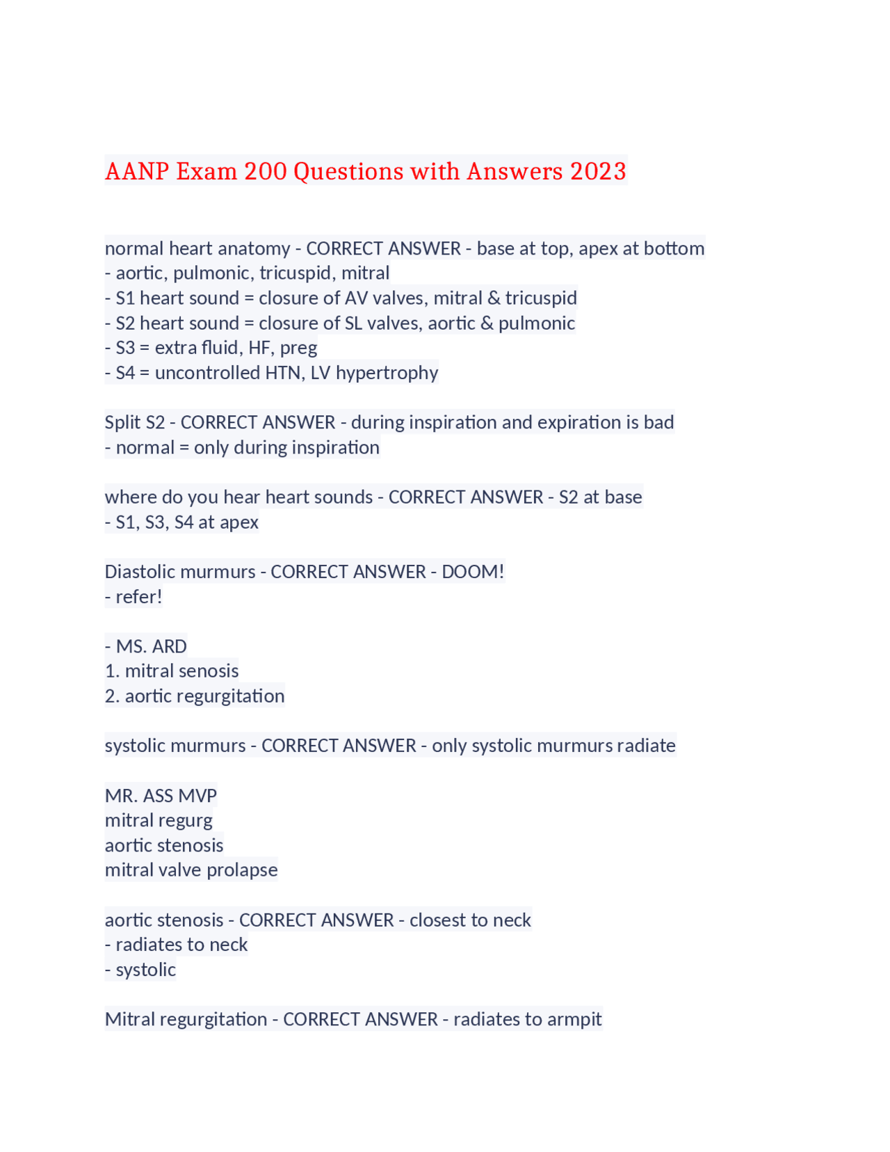 AANP Exam 200 Questions with Verified Answers 2023,100% CORRECT | Exams ...