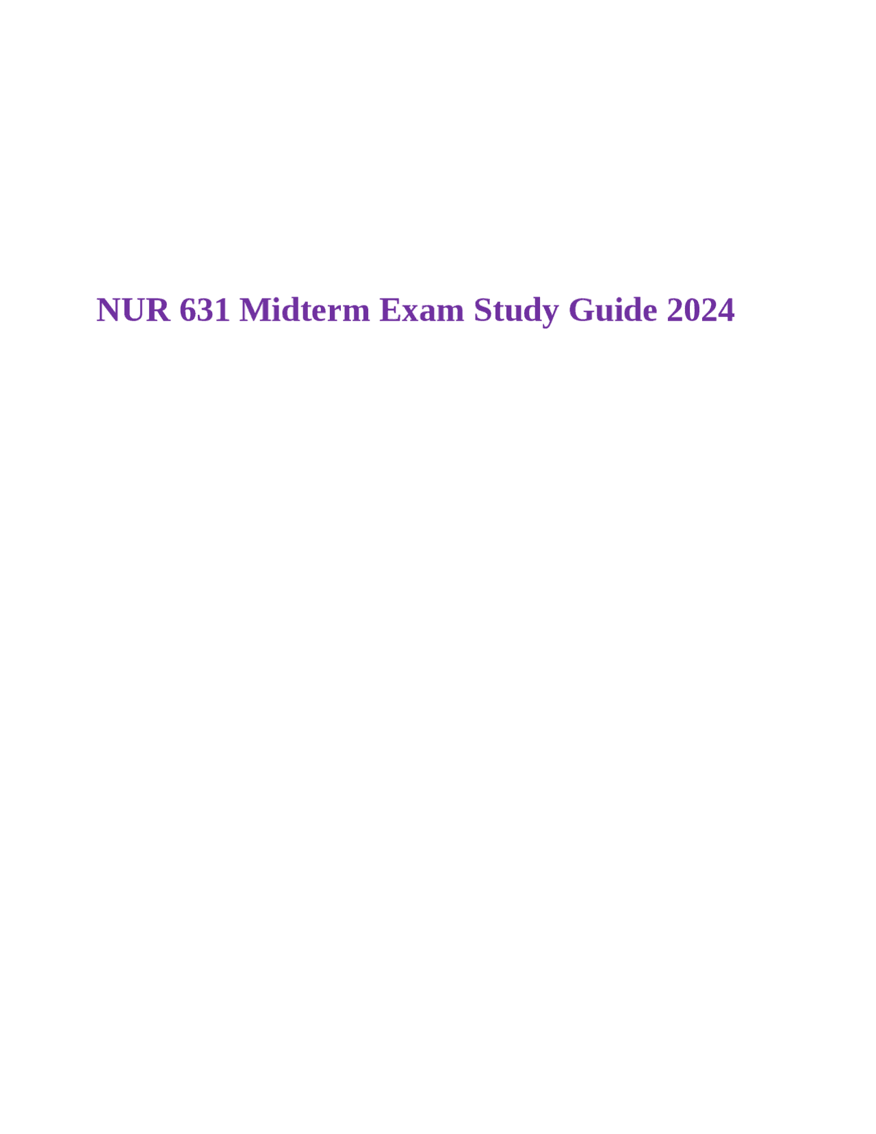 NUR 631 Midterm Exam Study Guide 2024 | Exams Nursing | Docsity