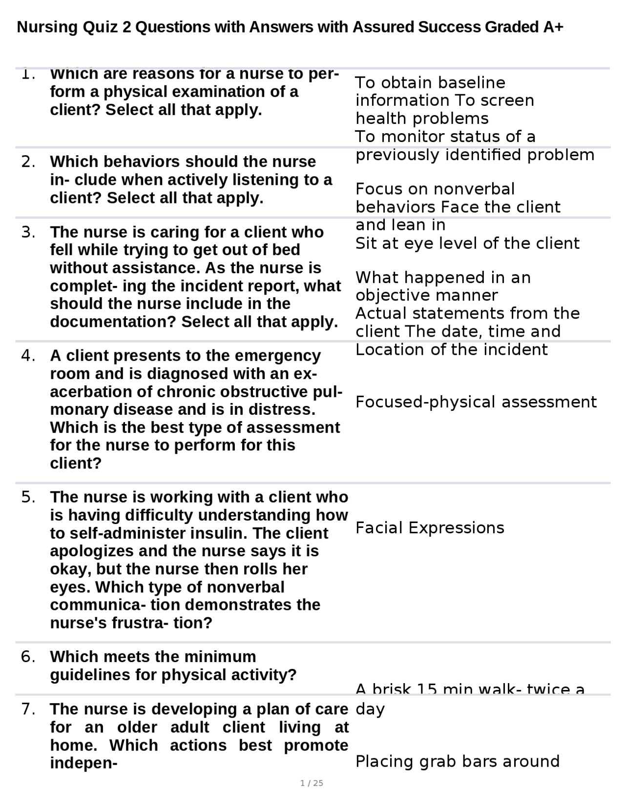 Nursing Quiz 2 Questions with Answers with Assured Success Graded A+ ...
