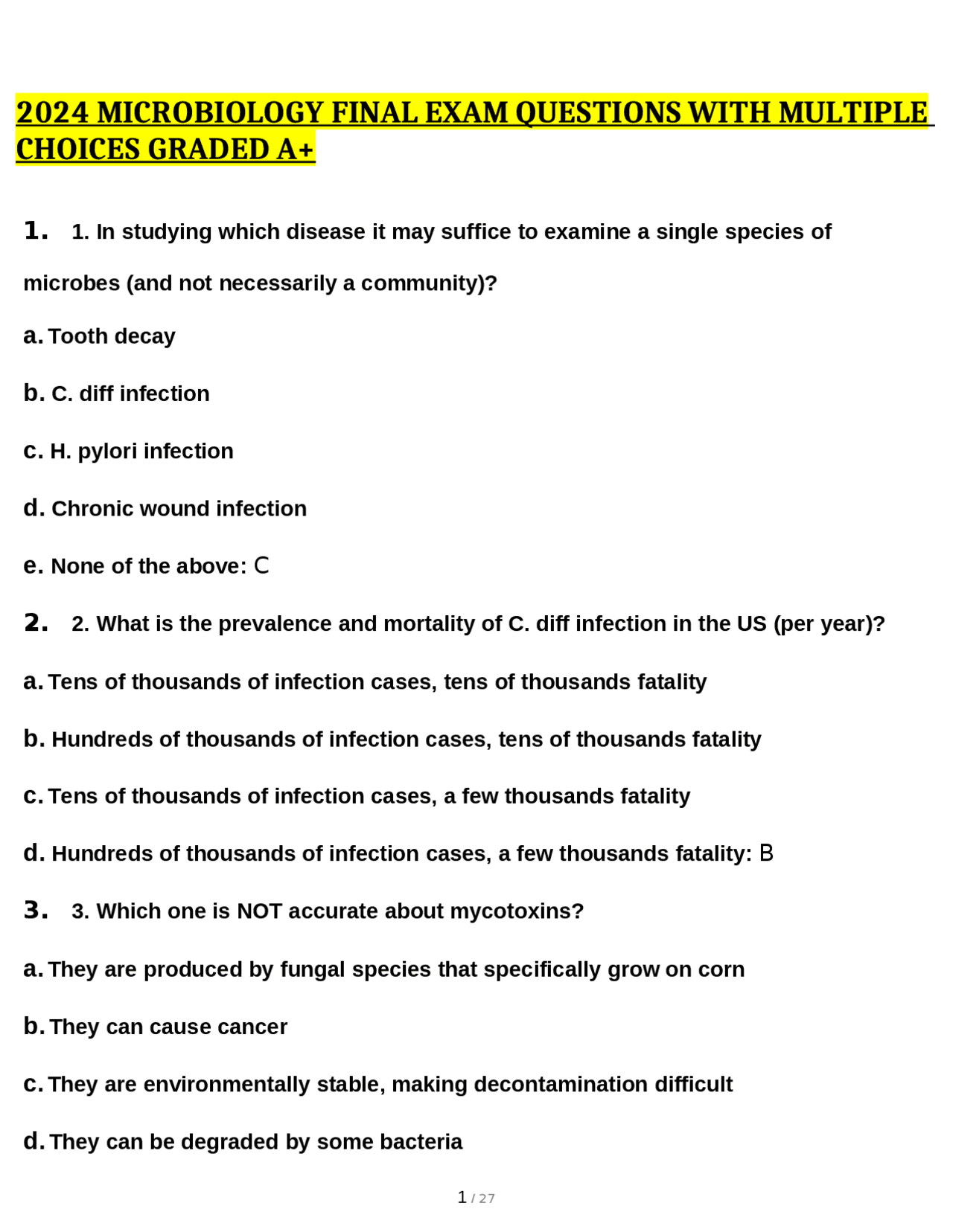 2024 MICROBIOLOGY FINAL EXAM QUESTIONS WITH MULTIPLE CHOICES GRADED A+ | Exams Microbiology ...