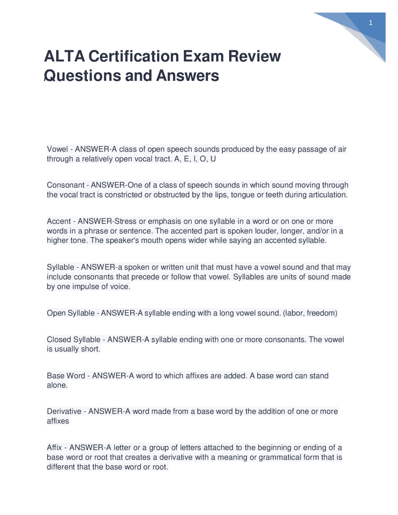 ALTA Certification Exam Review /Questions and Answers 2024 | Exams ...