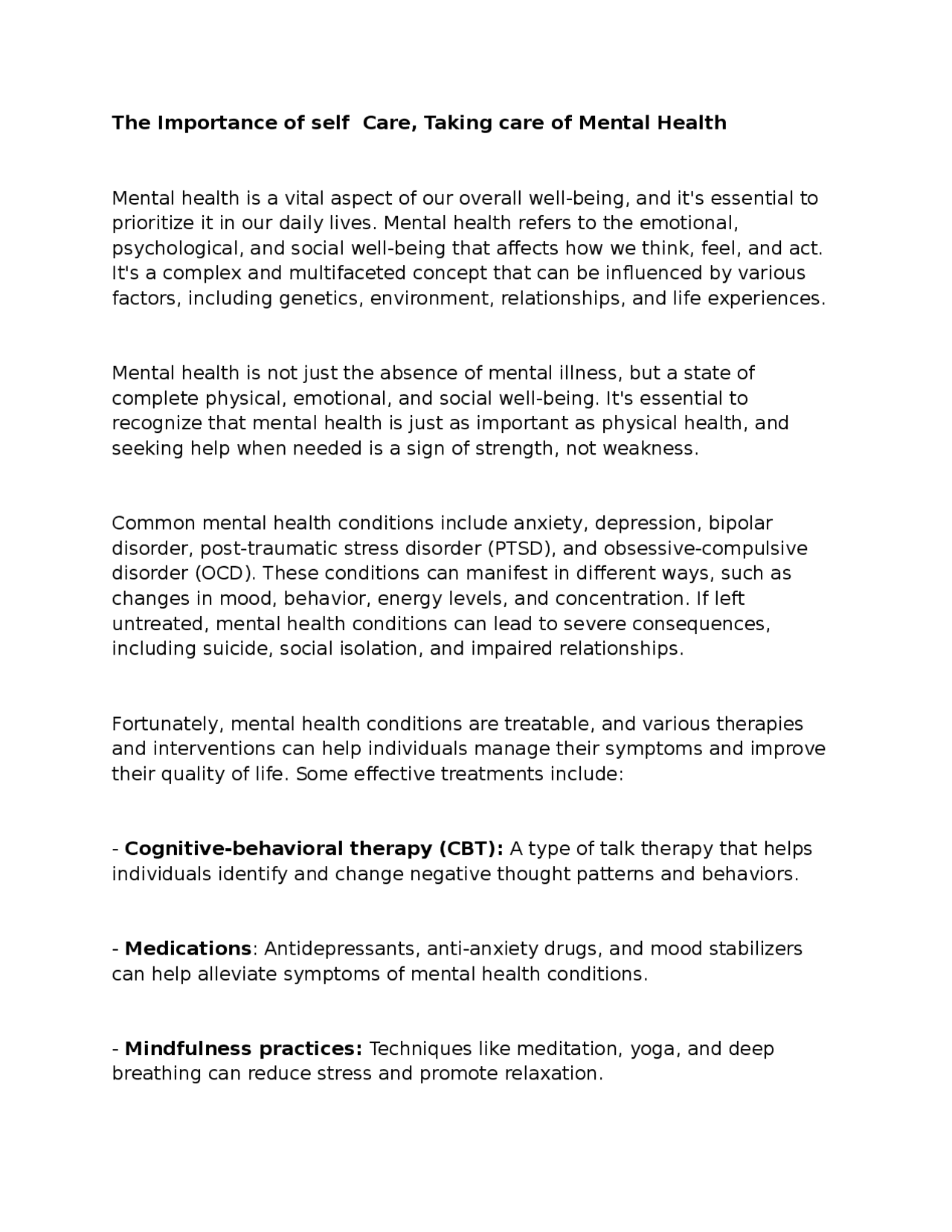 The Importance of self Care, Taking care of Mental Health | Essays ...